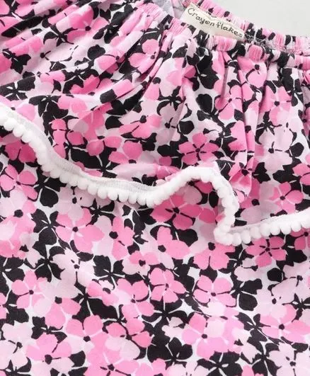 Floral Strap Cold Shoulder Top Short Set