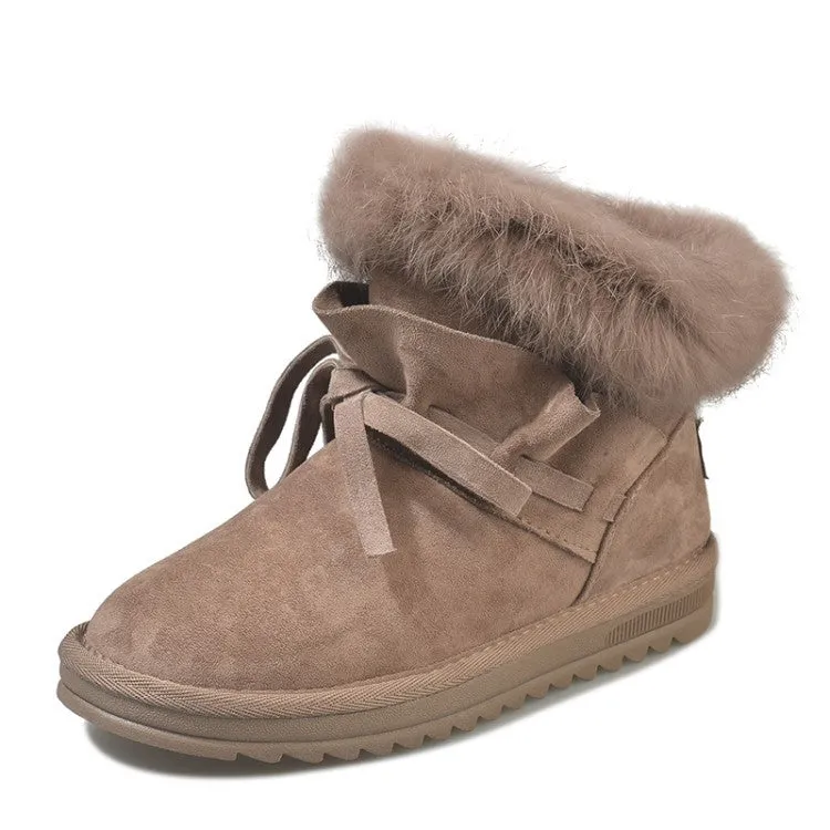 Fur Decoration Straps Round Toe Warm Velvet Short Snow Boots