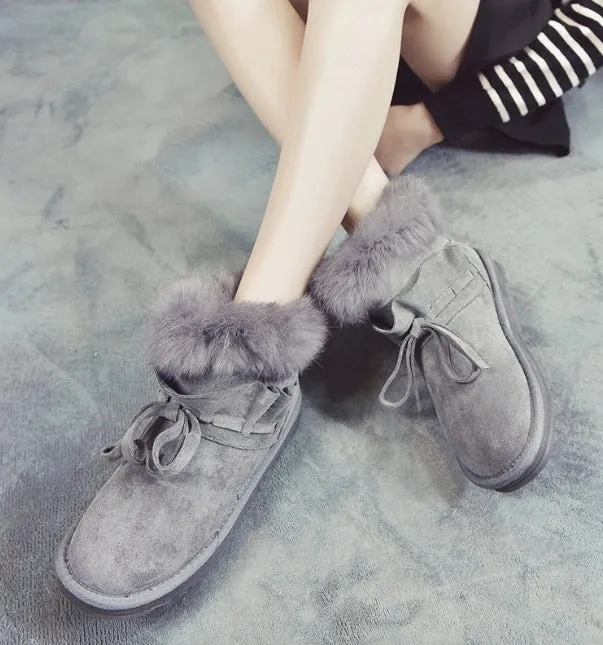 Fur Decoration Straps Round Toe Warm Velvet Short Snow Boots