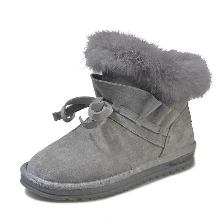 Fur Decoration Straps Round Toe Warm Velvet Short Snow Boots