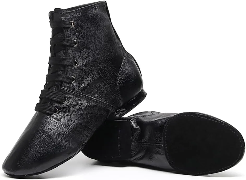 Girls Leather Jazz Dance Shoes Lace-up Split Sole Soft Ballroom Dancing Boots for Kids