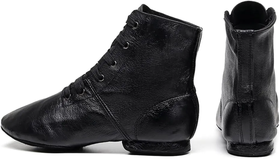 Girls Leather Jazz Dance Shoes Lace-up Split Sole Soft Ballroom Dancing Boots for Kids