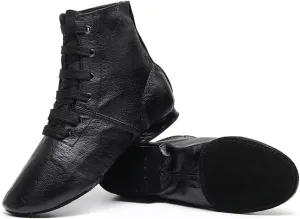 Girls Leather Jazz Dance Shoes Lace-up Split Sole Soft Ballroom Dancing Boots for Kids