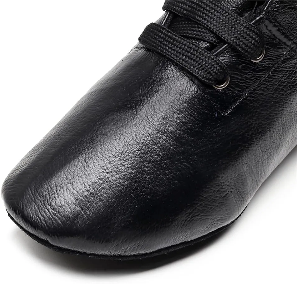 Girls Leather Jazz Dance Shoes Lace-up Split Sole Soft Ballroom Dancing Boots for Kids