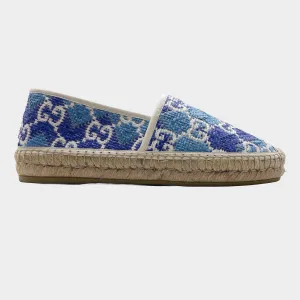 GUCCI men's blue and beige monogram raffia espadrilles