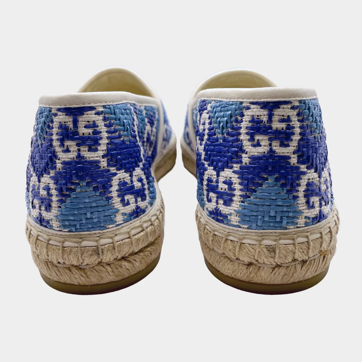 GUCCI men's blue and beige monogram raffia espadrilles