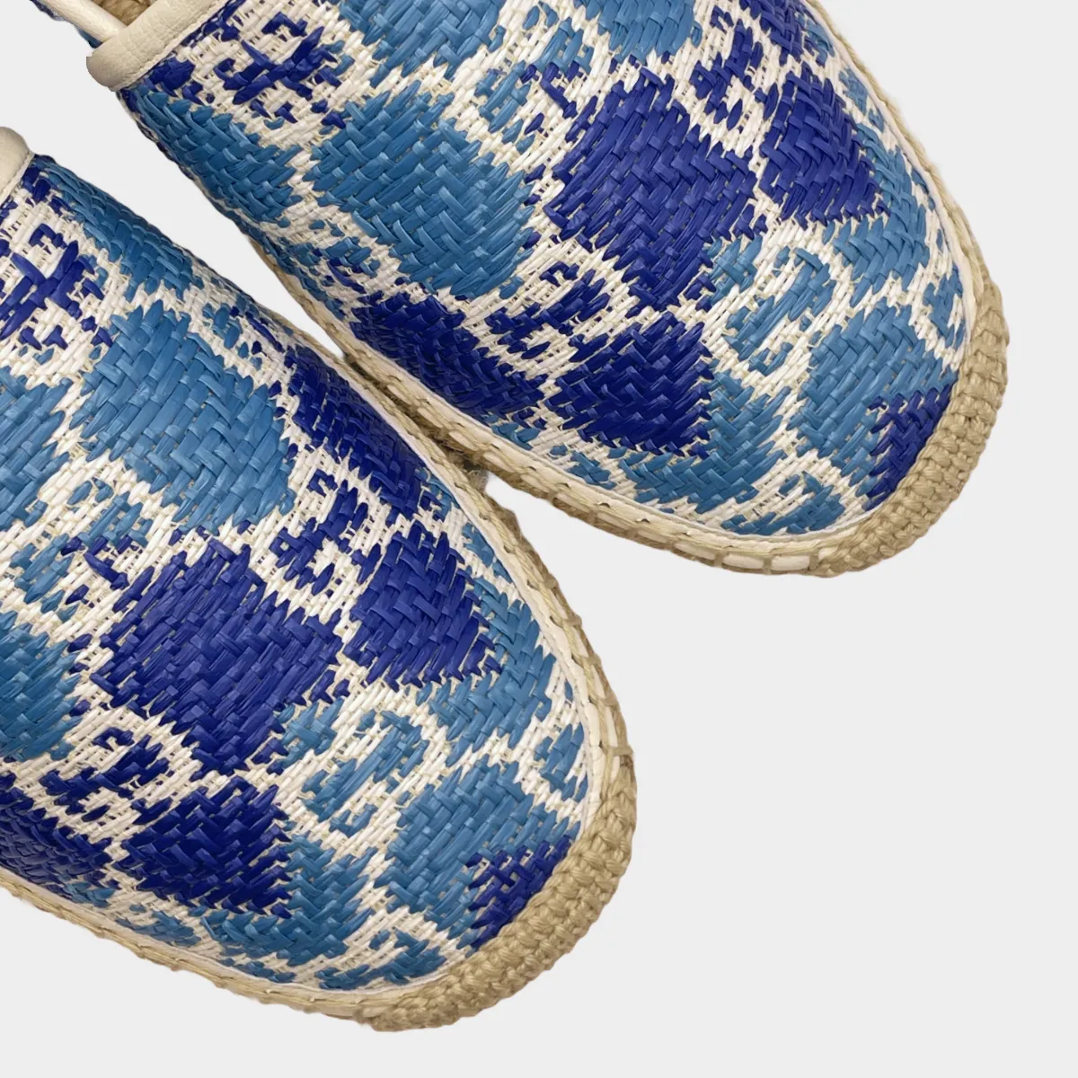 GUCCI men's blue and beige monogram raffia espadrilles