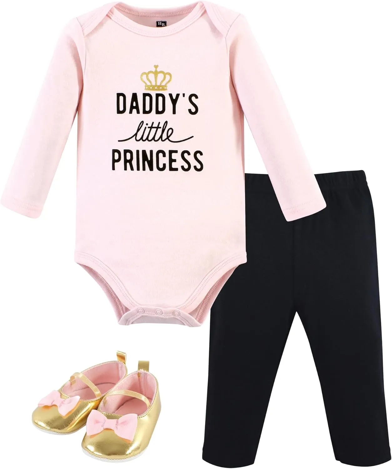Hudson Baby Unisex Baby Cotton Bodysuit, Pant and Shoe Set, Daddys Little Princess, 3-6 Months