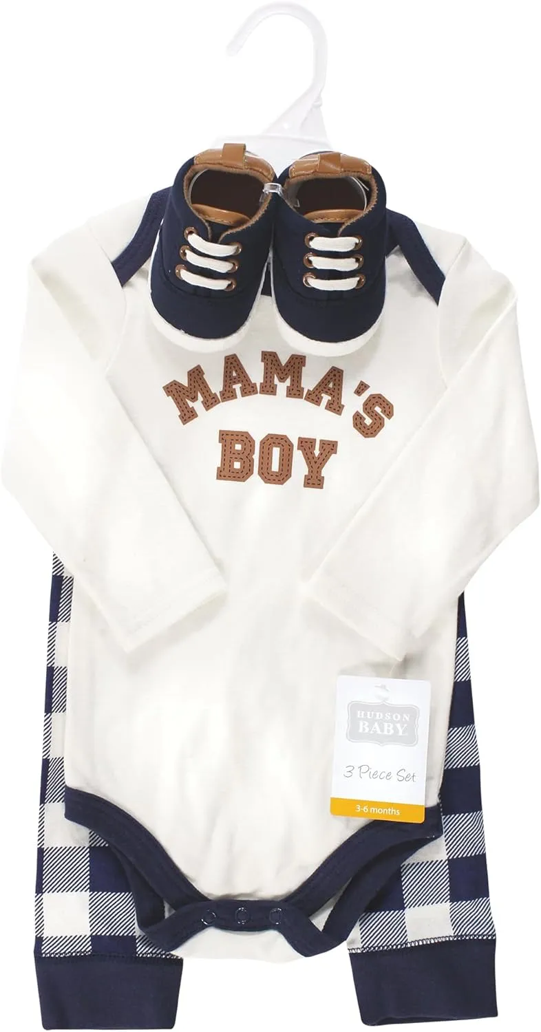 Hudson Baby Unisex Baby Cotton Bodysuit, Pant and Shoe Set