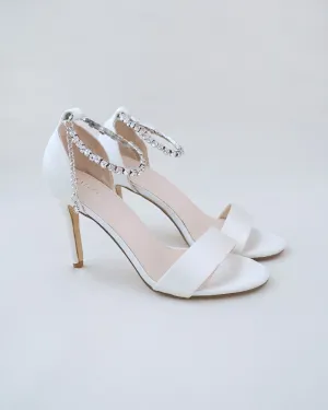 JOSKAA 2024 New Fashion High Heel Satin High Heel Wedding Sandals with Eternity Rhinestones Strap