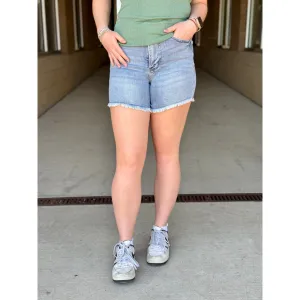 Judy Blue High Waisted Tummy Control Light Destroy and Fray Hem Shorts - Light Wash