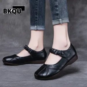 kamames comfortable autumn summer black leather shoes for women flatss oxford moccasins ballet shoes woman flat