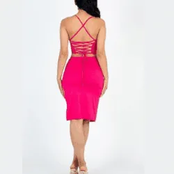 Kayla color crisscross back Cami crop top and split thigh set-FINAL SALE