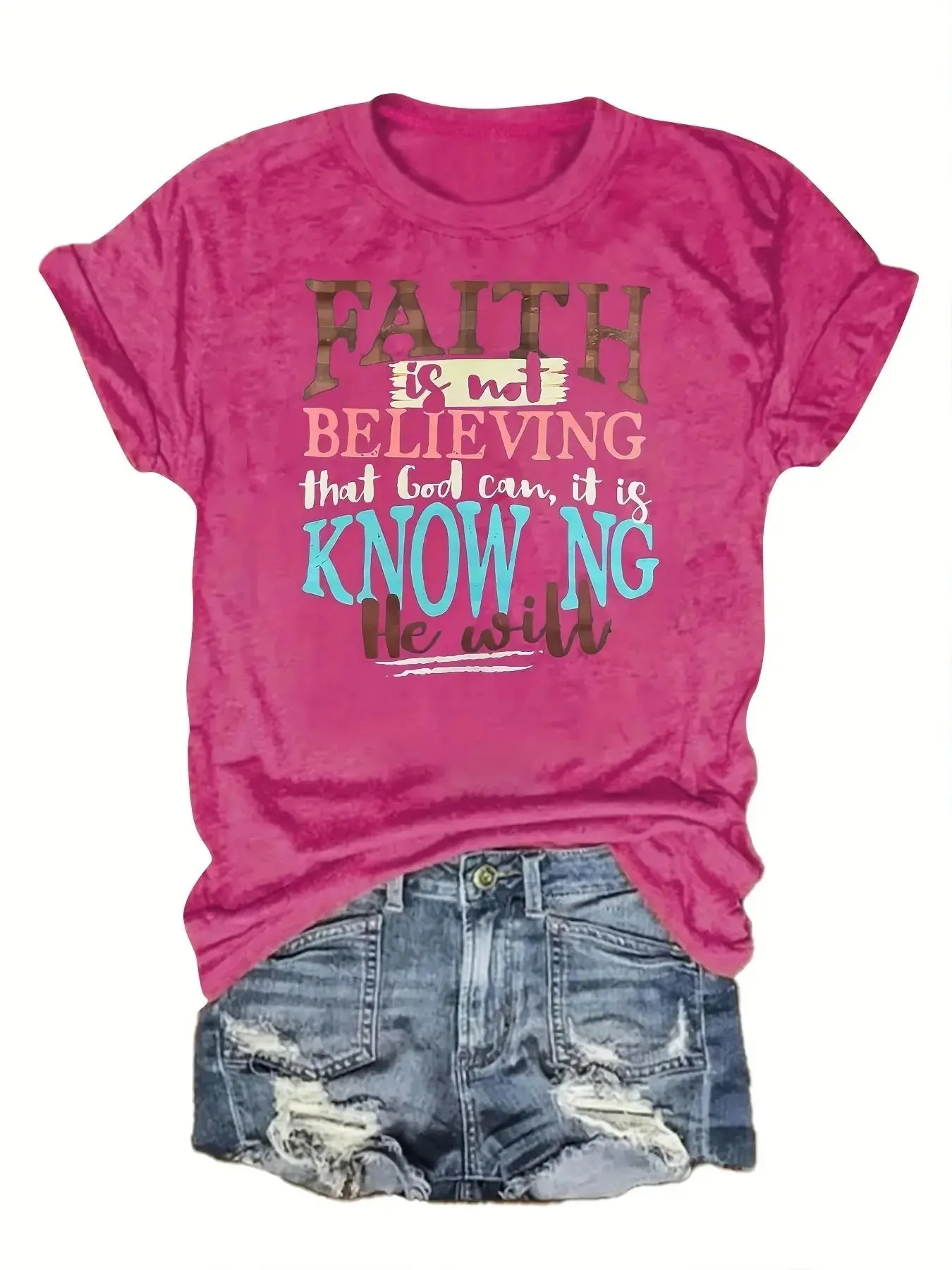 Letter Print Crew Neck T-Shirt, Casual Short Sleeve Women's Clothing