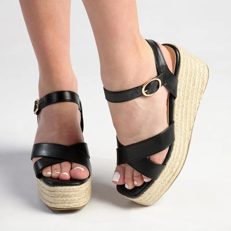 Madison Libby Espadrille Wedge Sandal - Black
