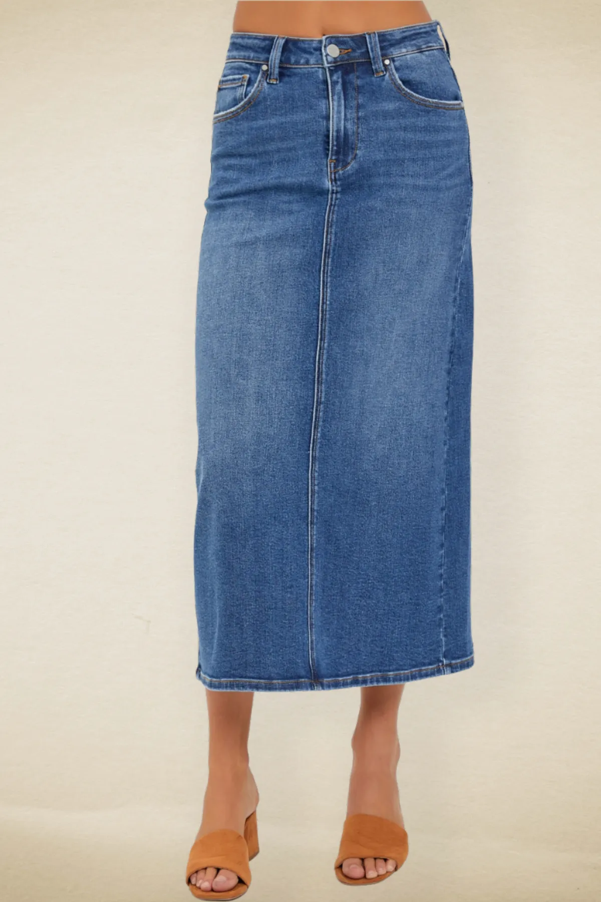 Mandy High Rise Back Slit Denim Skirt - Risen