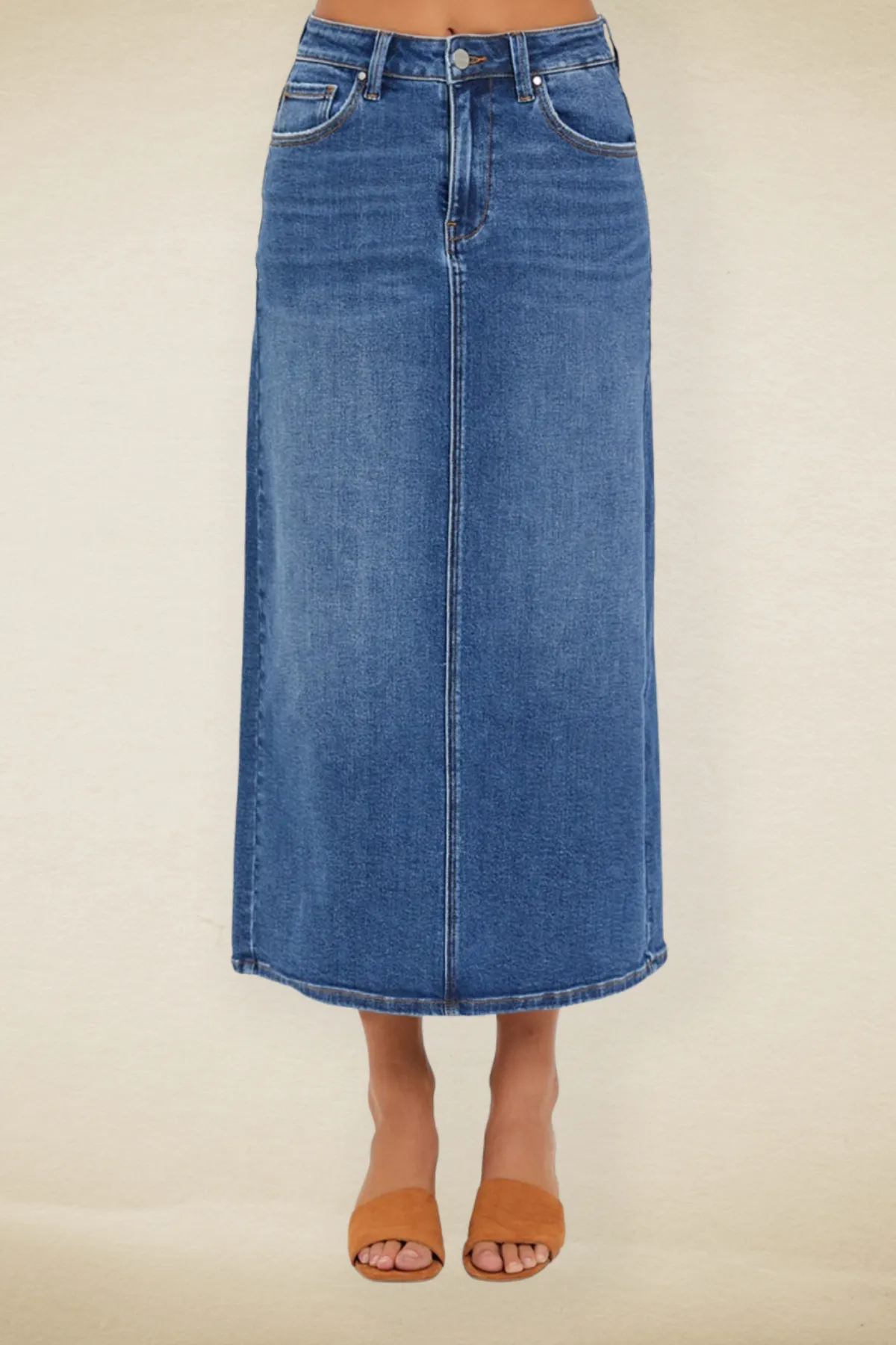 Mandy High Rise Back Slit Denim Skirt - Risen