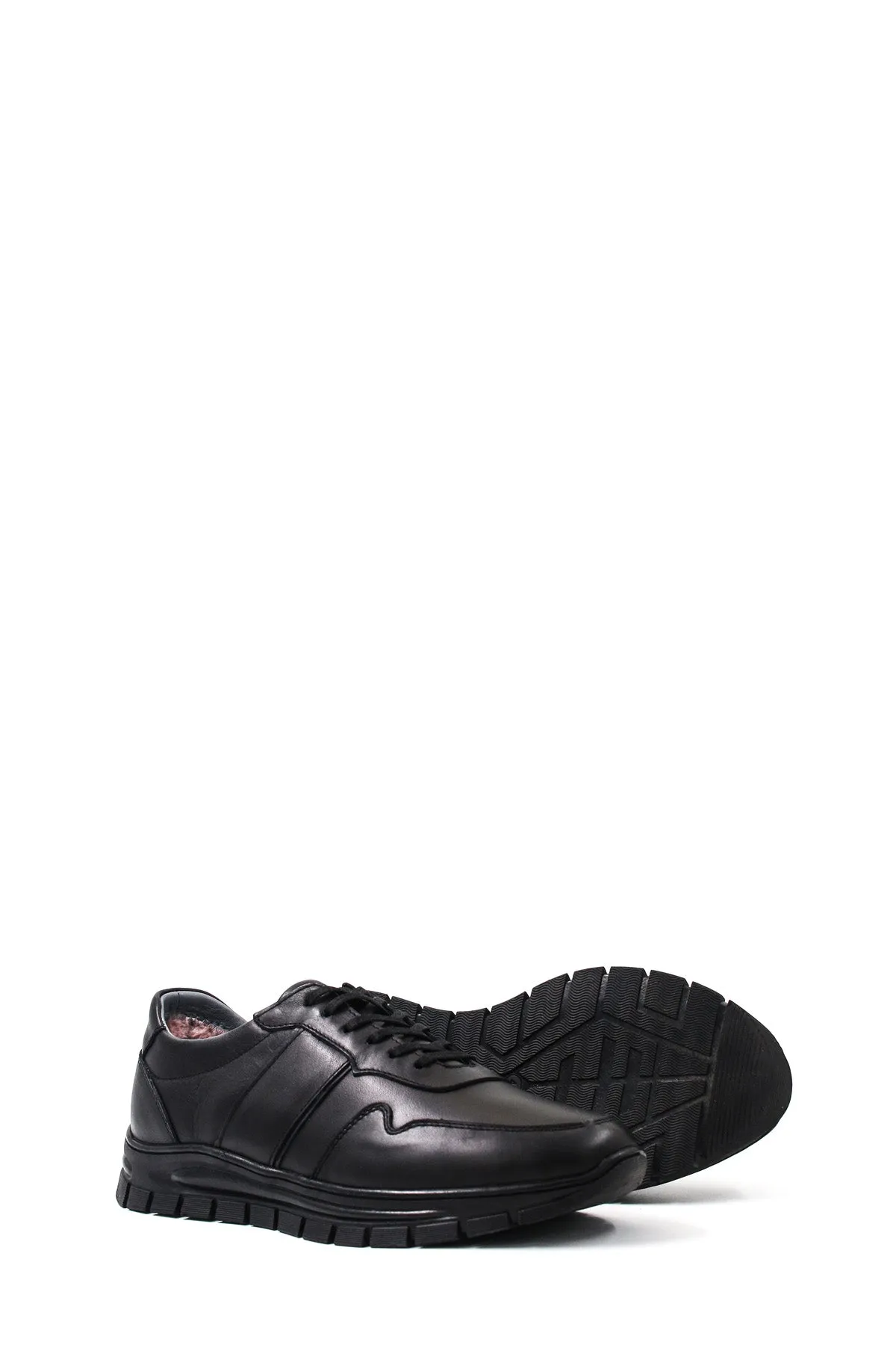 Men's Black Leather Athletic Sneakers-Wessi