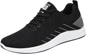 Men's Stylish Lightweight Sneakers Supportive Running Athletic Sneaker Comfortable & Light-Weight Stretch Shoes(Black, 8)