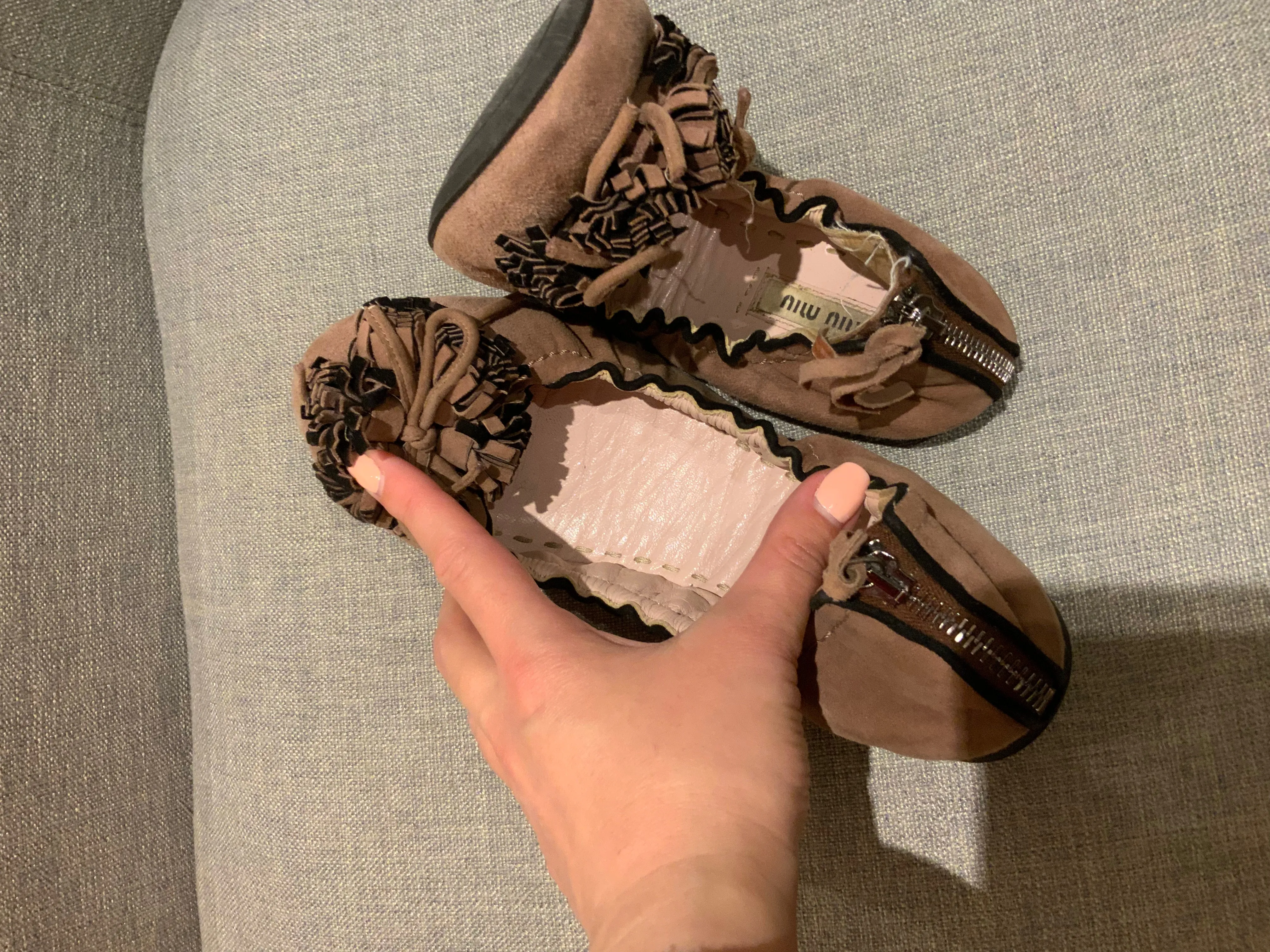 MIU MIU Brown Suede Leather Flats SHOES SIZE 38 UK 5 US 8 ladies