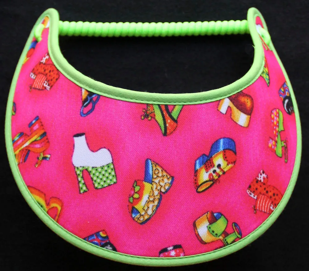 Mod Style Shoes on Pink Sun Visor Trimmed in Lime Green