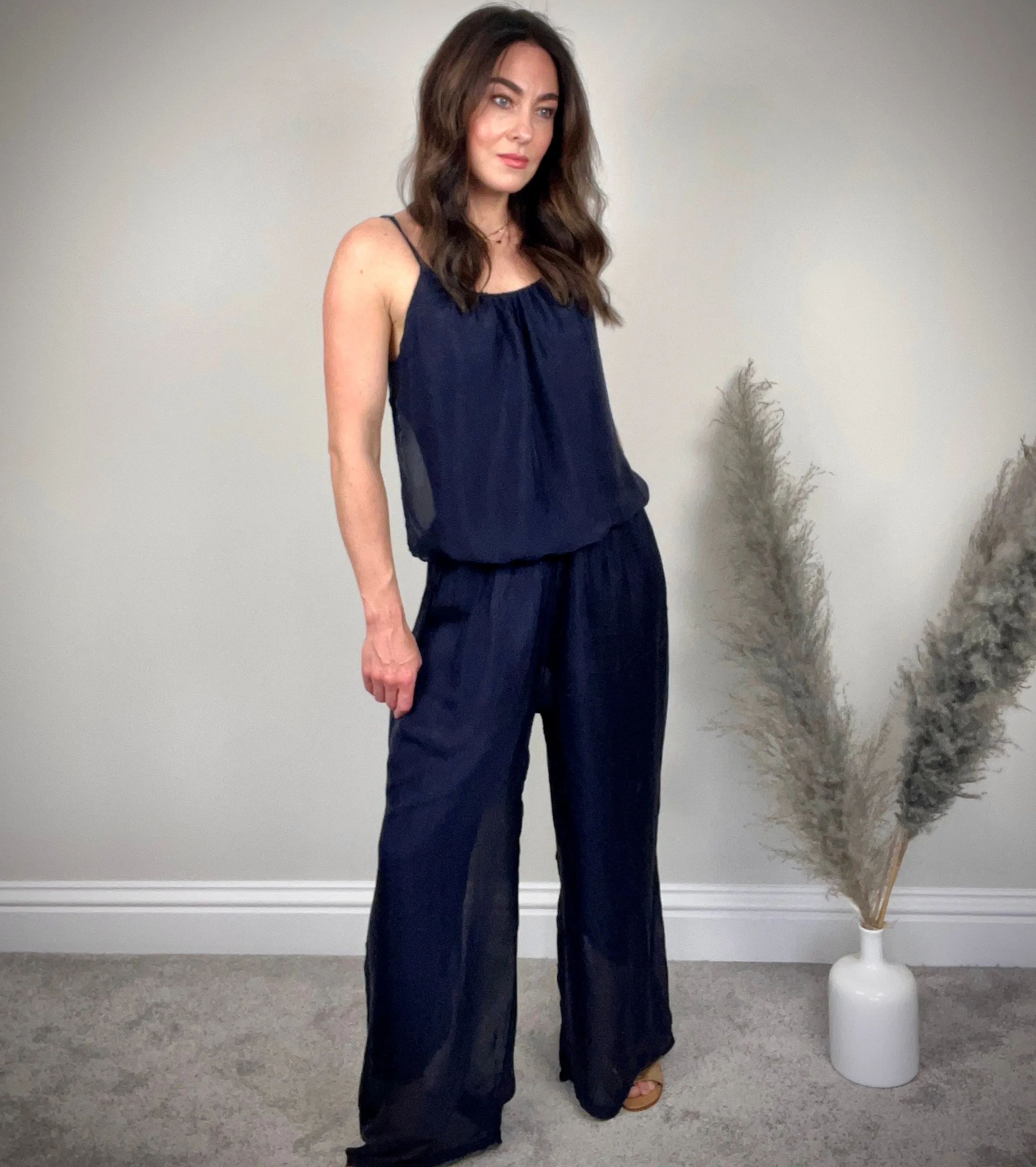 NAVY SILK JUMPSUIT