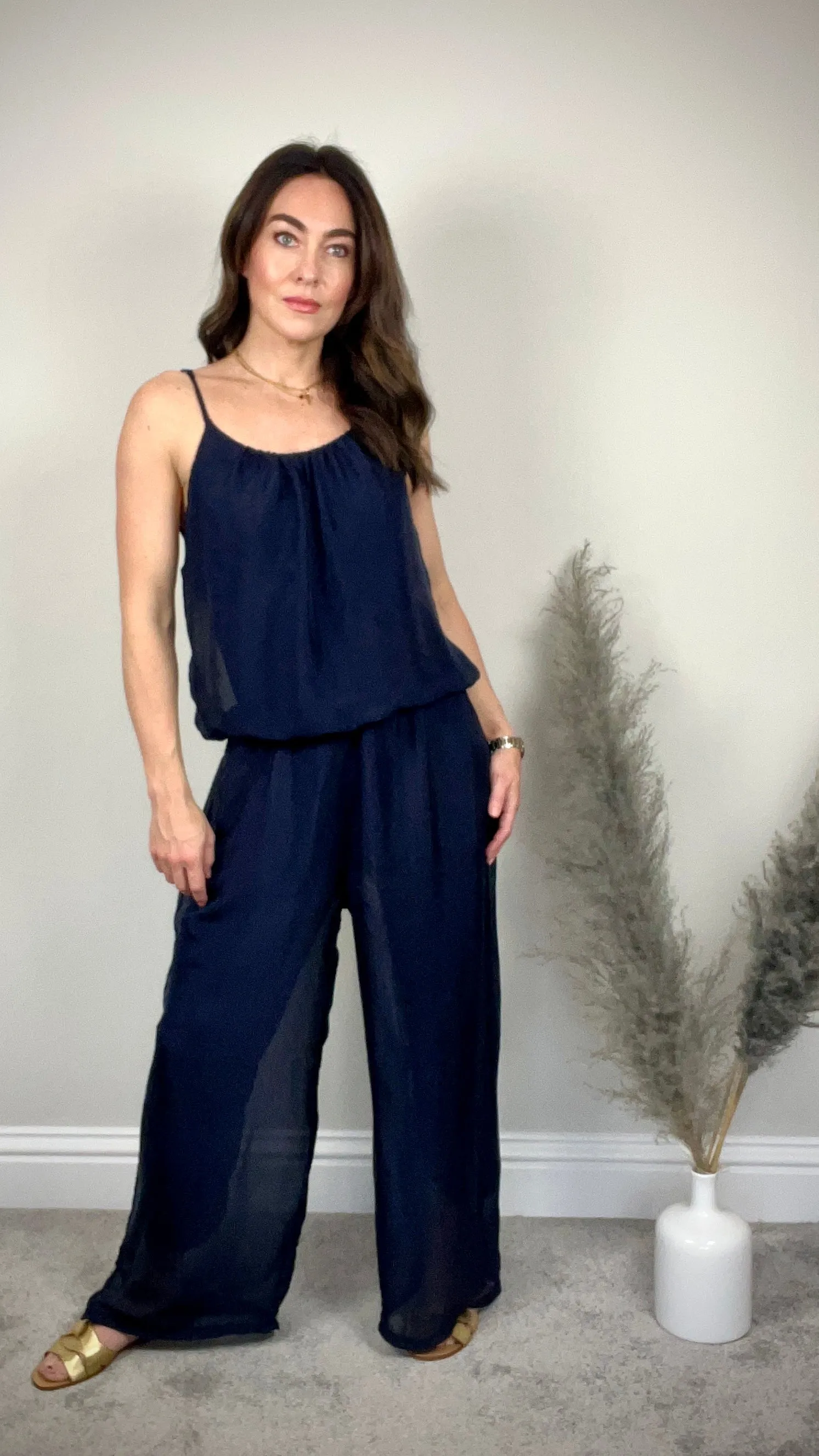 NAVY SILK JUMPSUIT