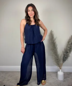 NAVY SILK JUMPSUIT