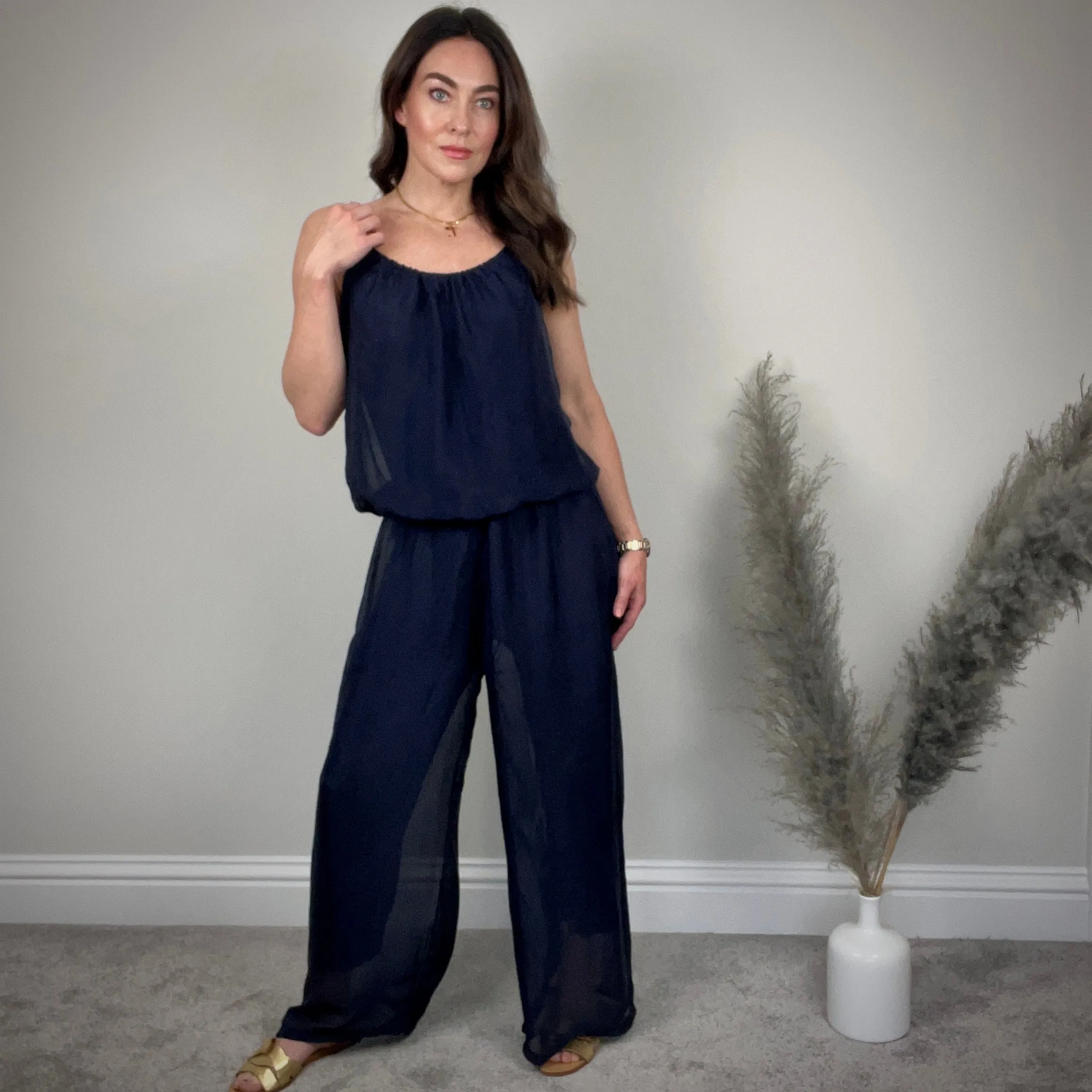 NAVY SILK JUMPSUIT