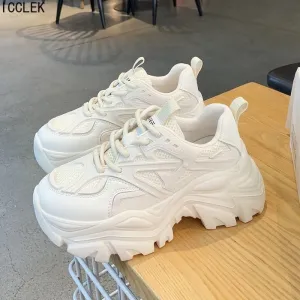 New Women Sneakers White Fashion Thick Sole Casual