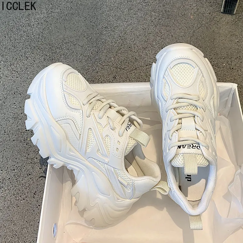 New Women Sneakers White Fashion Thick Sole Casual