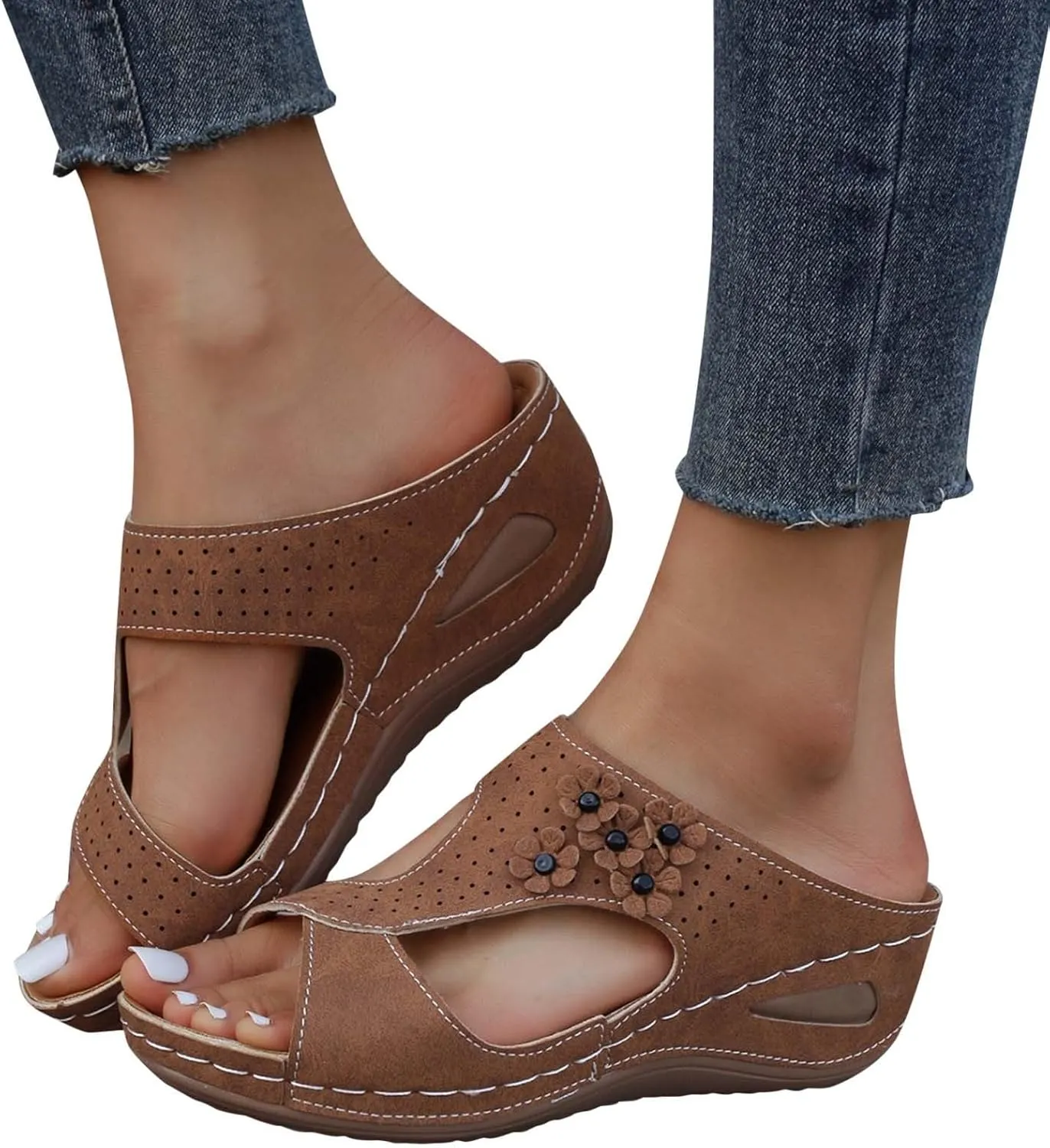 Orthopedic Sandals for Women Comfortable Platform Wedge Sandals Women Slip on Shoes Dressy Summer Orthotic Sandals