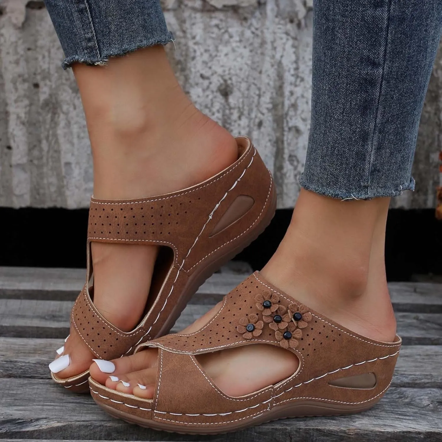 Orthopedic Sandals for Women Comfortable Platform Wedge Sandals Women Slip on Shoes Dressy Summer Orthotic Sandals