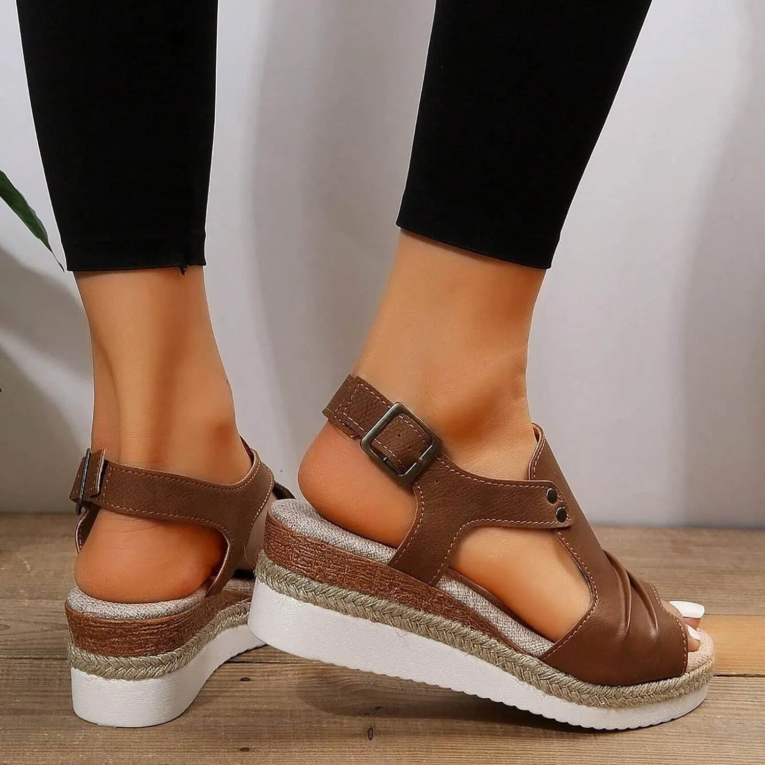 Orthopedic Sandals for Women,Women Walking Slippers with Arch Support Wedge Sandals Summer Dressy Open Toe Ankle Strap Platform Beach Casual Slip on Sandals Beach Dress Comfortable Shoes