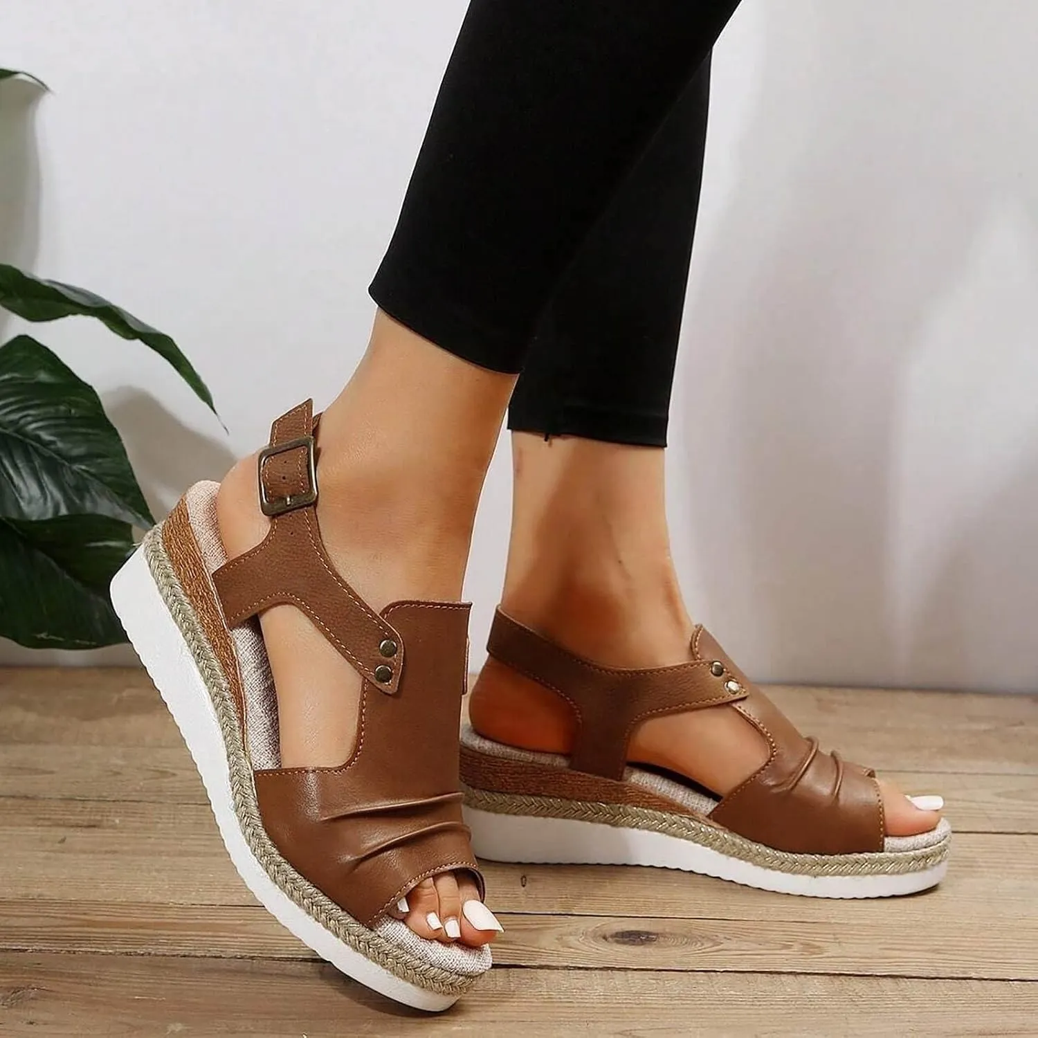 Orthopedic Sandals for Women,Women Walking Slippers with Arch Support Wedge Sandals Summer Dressy Open Toe Ankle Strap Platform Beach Casual Slip on Sandals Beach Dress Comfortable Shoes