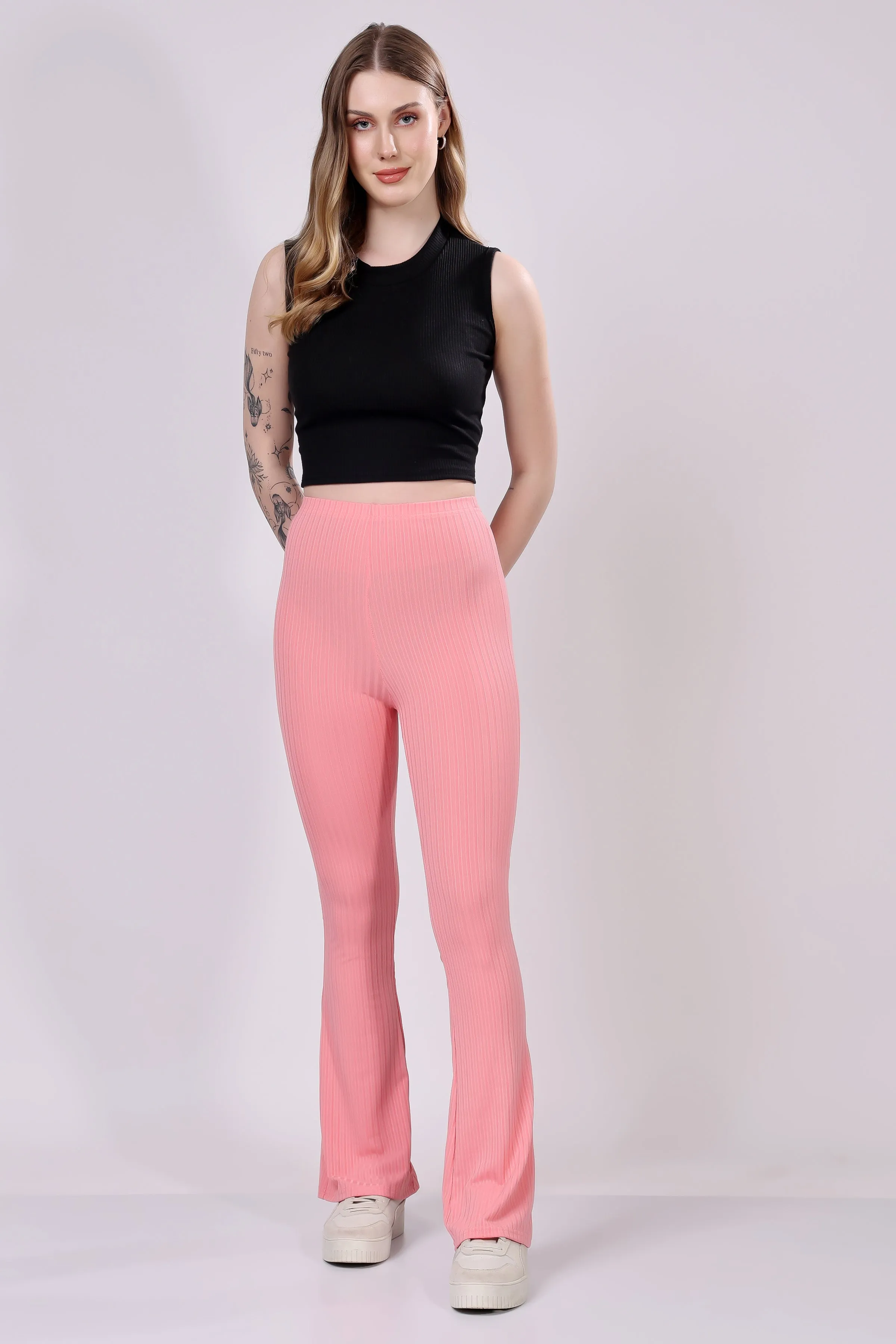 Peach Ribbed Flare Leggings