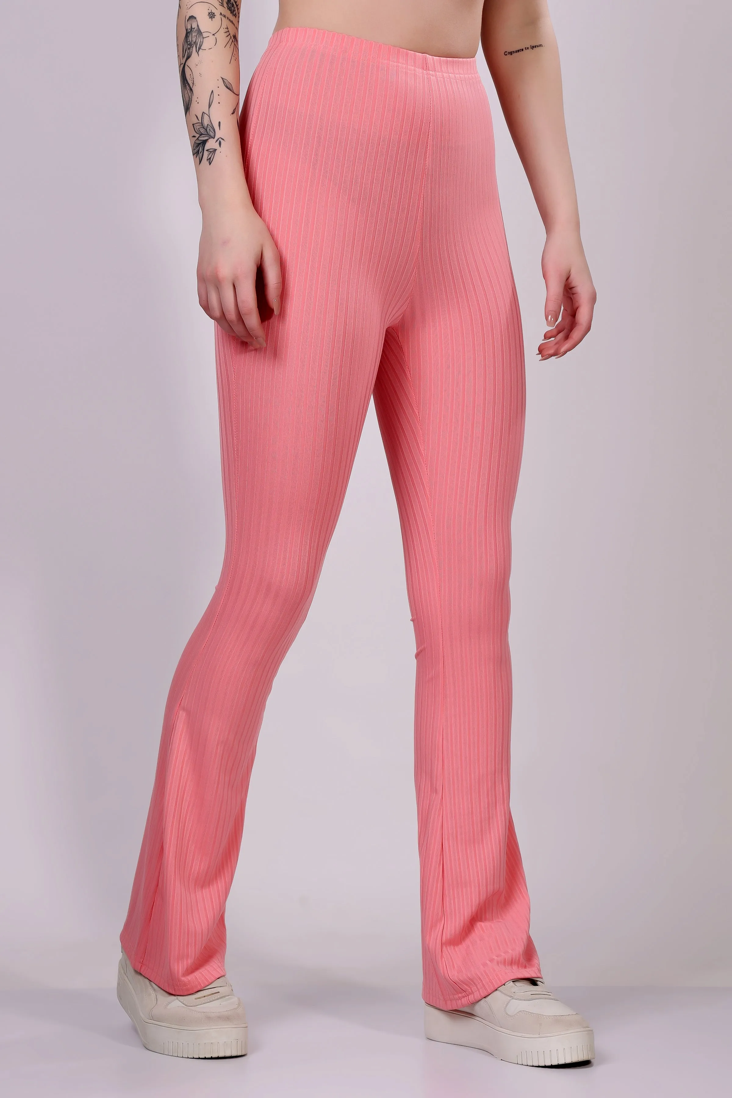 Peach Ribbed Flare Leggings