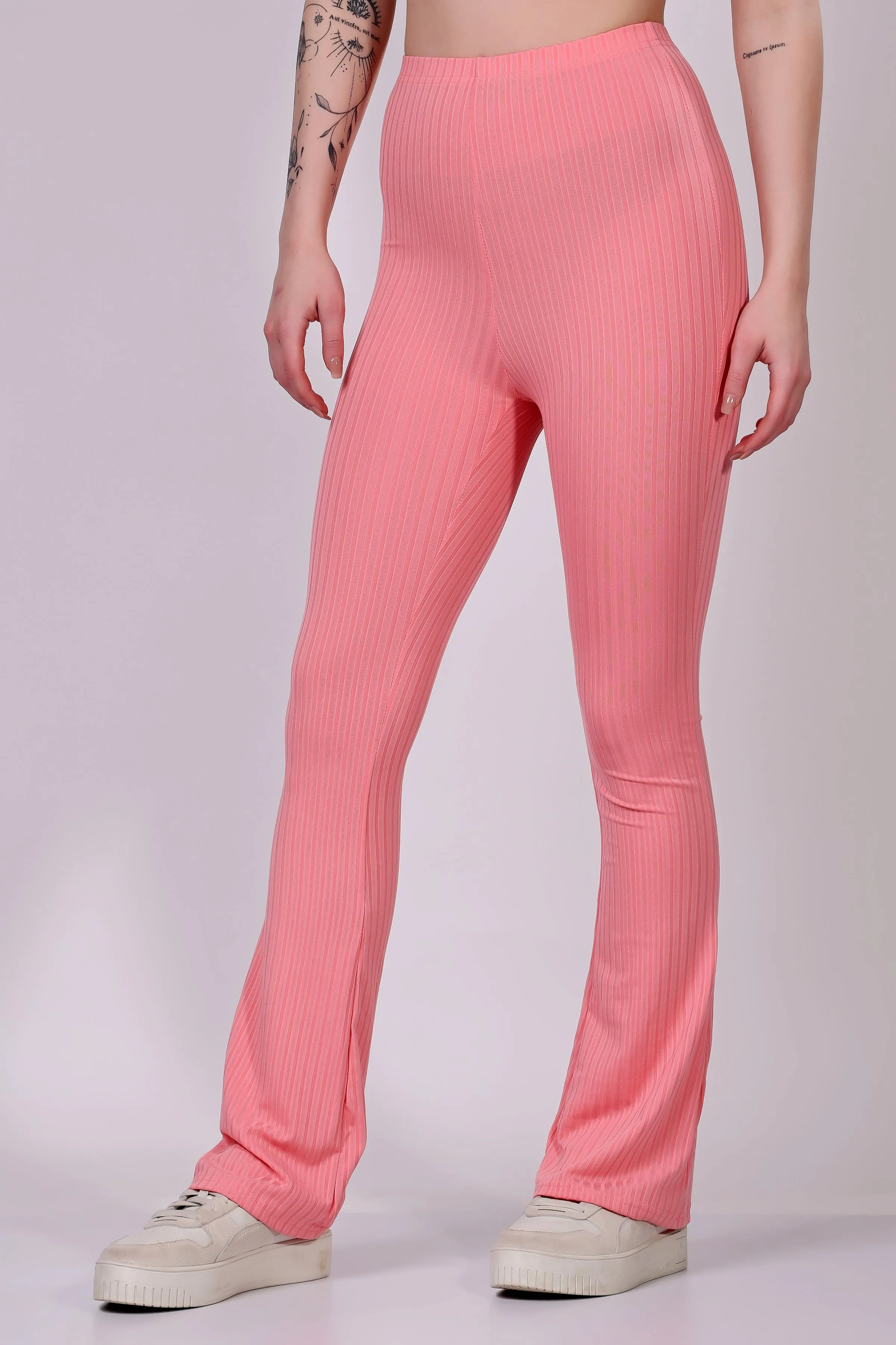 Peach Ribbed Flare Leggings