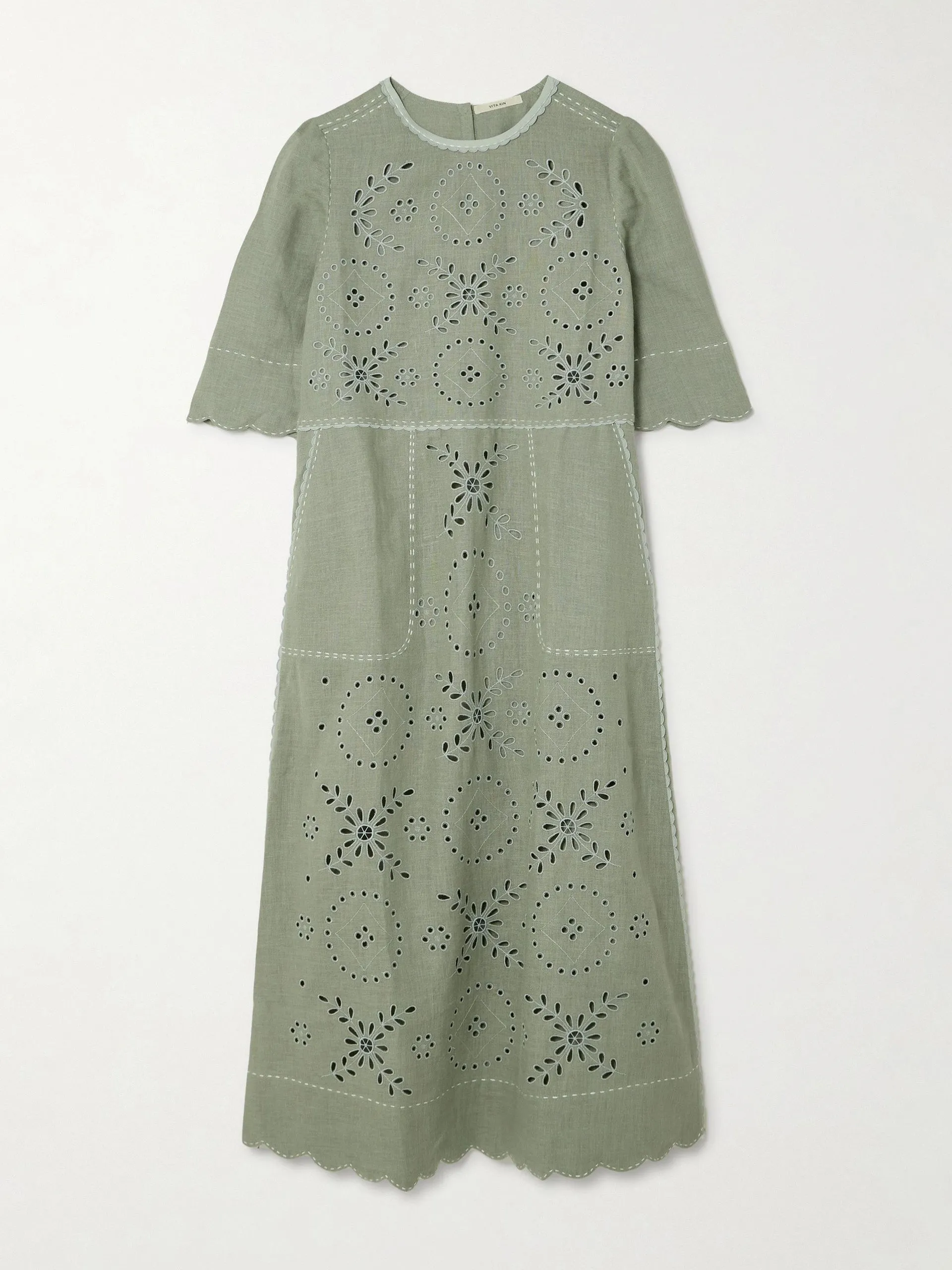 Sabrina scalloped broderie anglaise linen midi dress