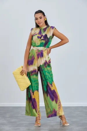 Sarry High neck Jumpsuit in Green print