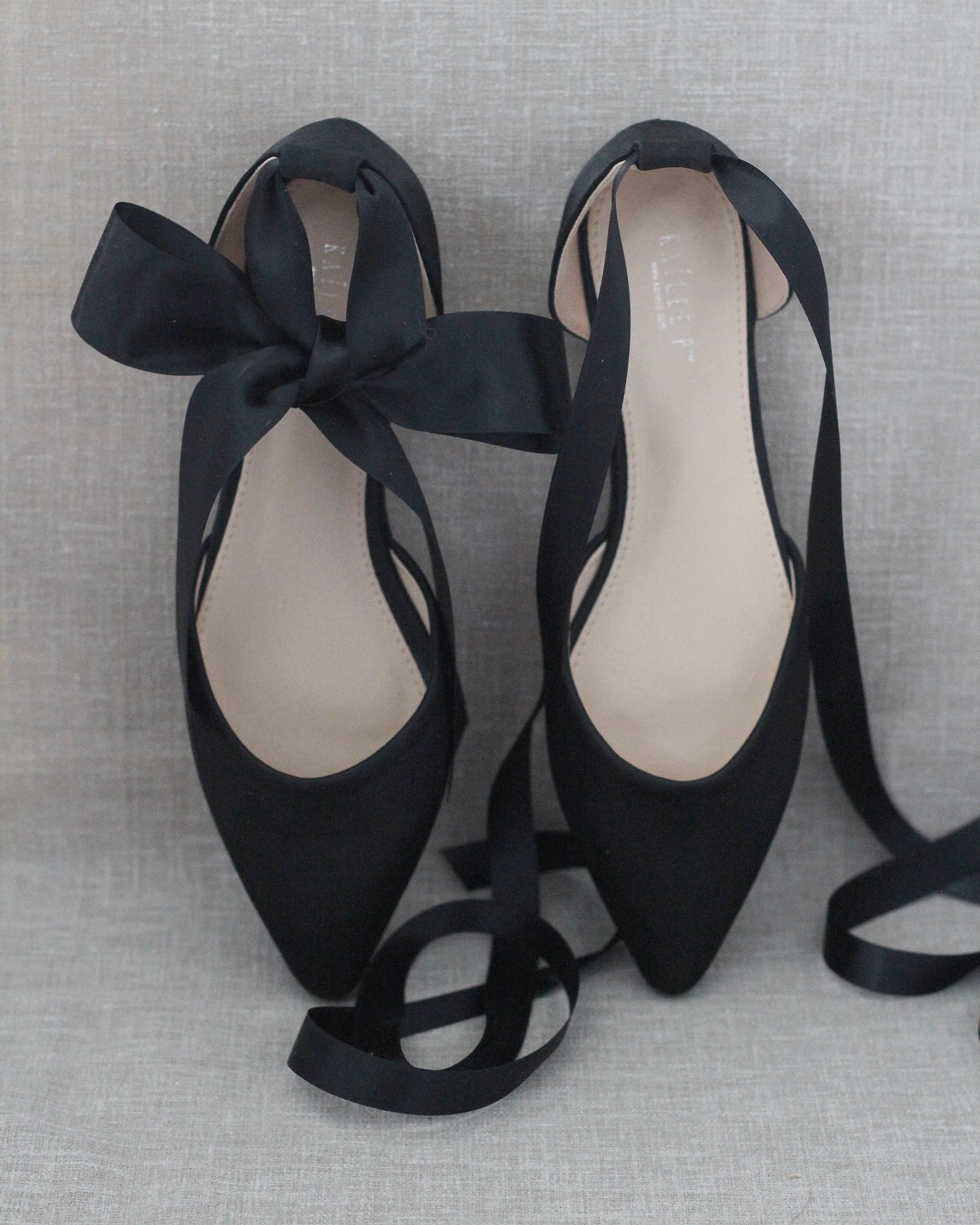 Satin Pointy Toe Flats with Satin Ankle Tie or Ballerina Lace Up