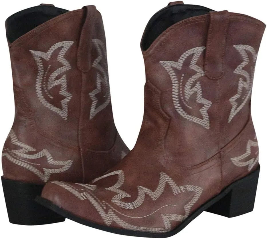 SBGMoSJ Women's Leather Ankle Boots Shoes Zipper Winter Booties Women Shoes Boots Ankle Heels Womens Ankle Boots Cutout Western Womens Short Brown Square Toe Cowboy Boots Ankle Boot Women Wide