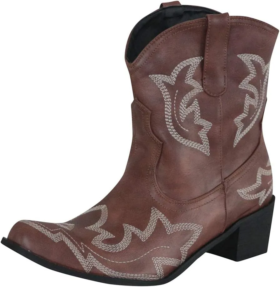 SBGMoSJ Women's Leather Ankle Boots Shoes Zipper Winter Booties Women Shoes Boots Ankle Heels Womens Ankle Boots Cutout Western Womens Short Brown Square Toe Cowboy Boots Ankle Boot Women Wide