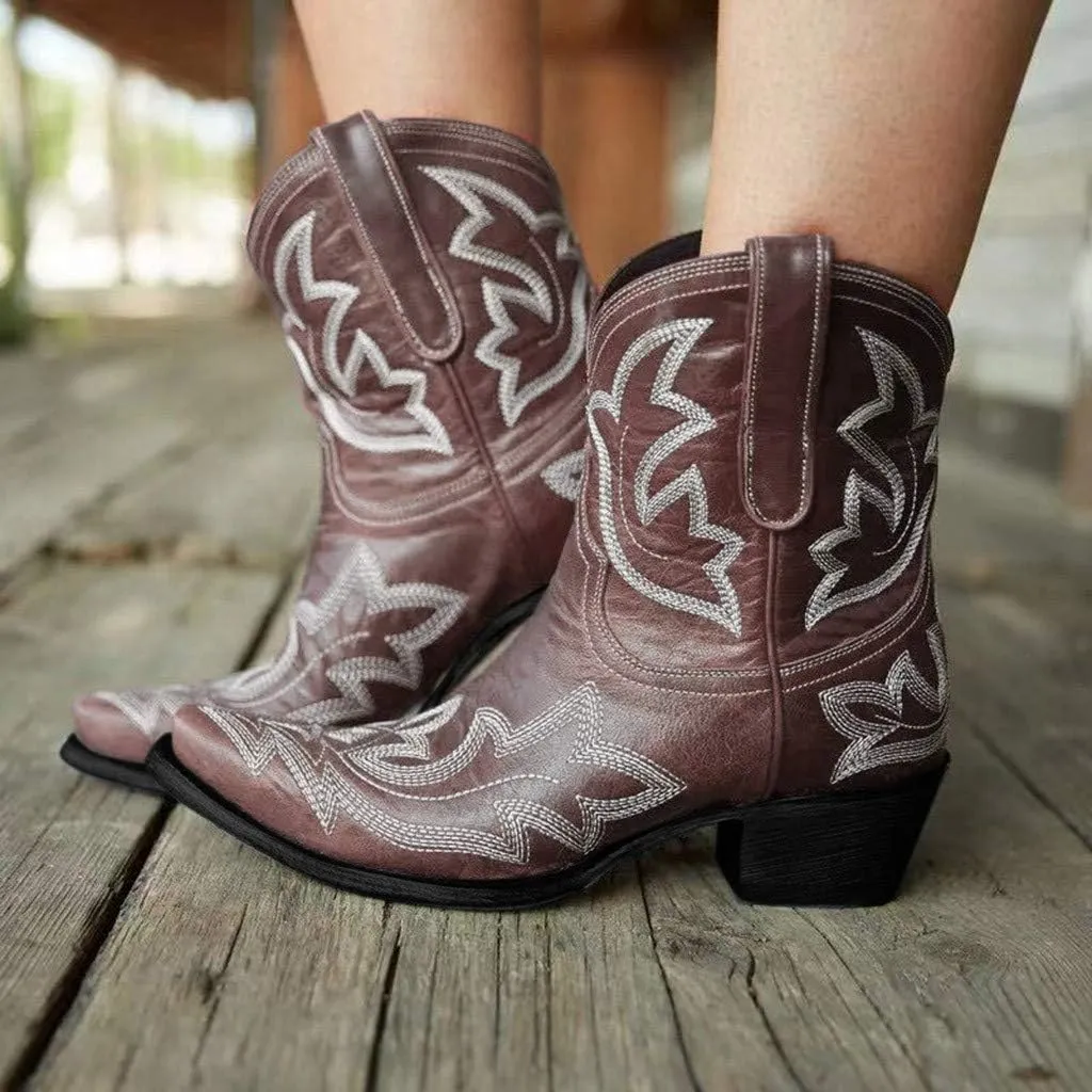 SBGMoSJ Women's Leather Ankle Boots Shoes Zipper Winter Booties Women Shoes Boots Ankle Heels Womens Ankle Boots Cutout Western Womens Short Brown Square Toe Cowboy Boots Ankle Boot Women Wide
