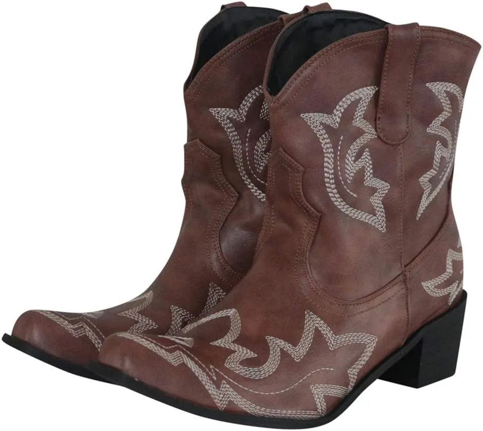 SBGMoSJ Women's Leather Ankle Boots Shoes Zipper Winter Booties Women Shoes Boots Ankle Heels Womens Ankle Boots Cutout Western Womens Short Brown Square Toe Cowboy Boots Ankle Boot Women Wide