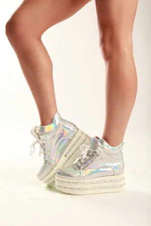 Silver Hologram LED Light-up Platform Shoes
