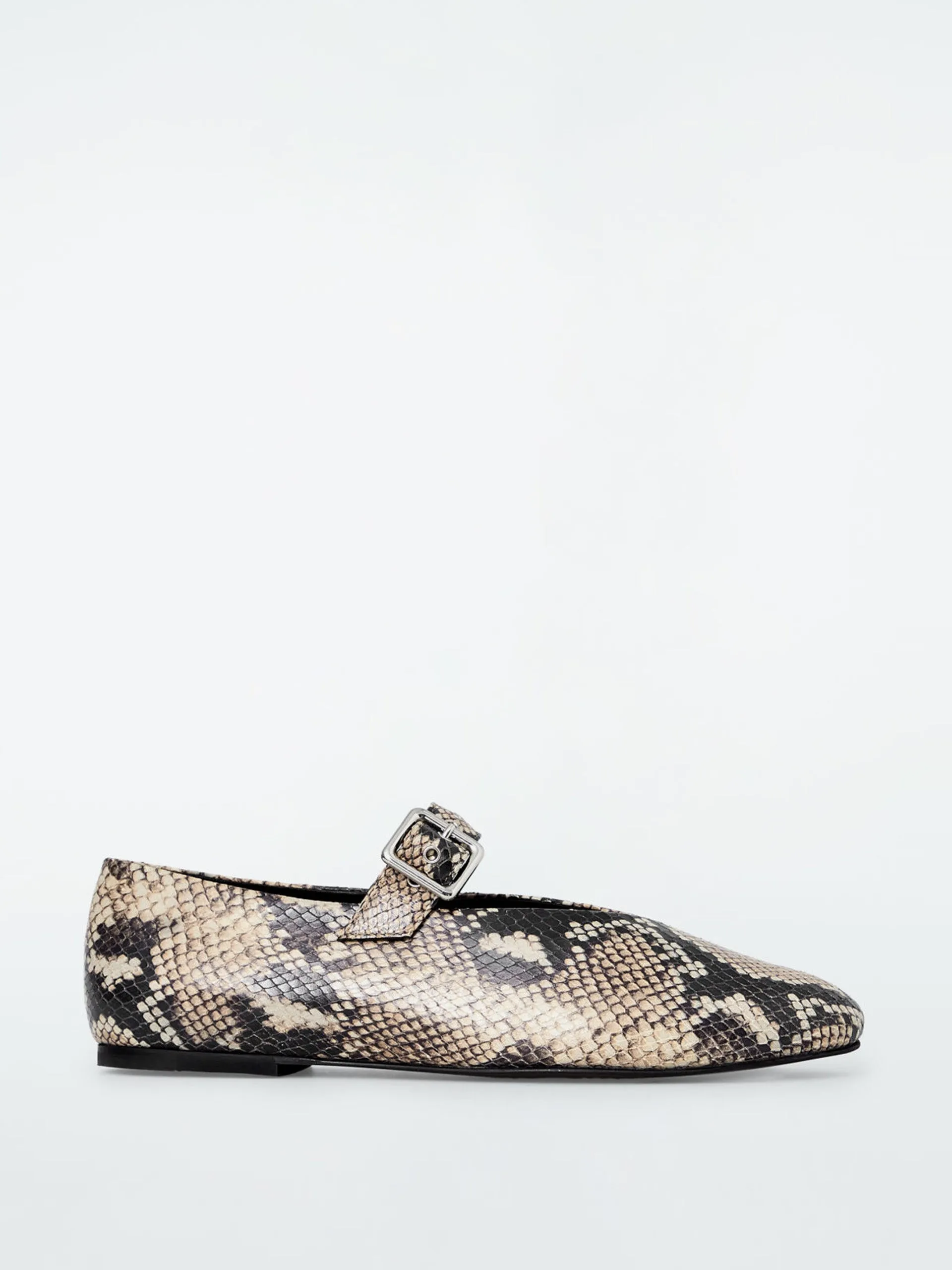 Snake-effect leather ballet flats