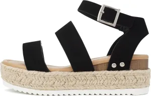 Soda Top Shoe Bryce Open Toe Buckle Ankle Strap Espadrilles Flatform Wedge Casual Sanda
