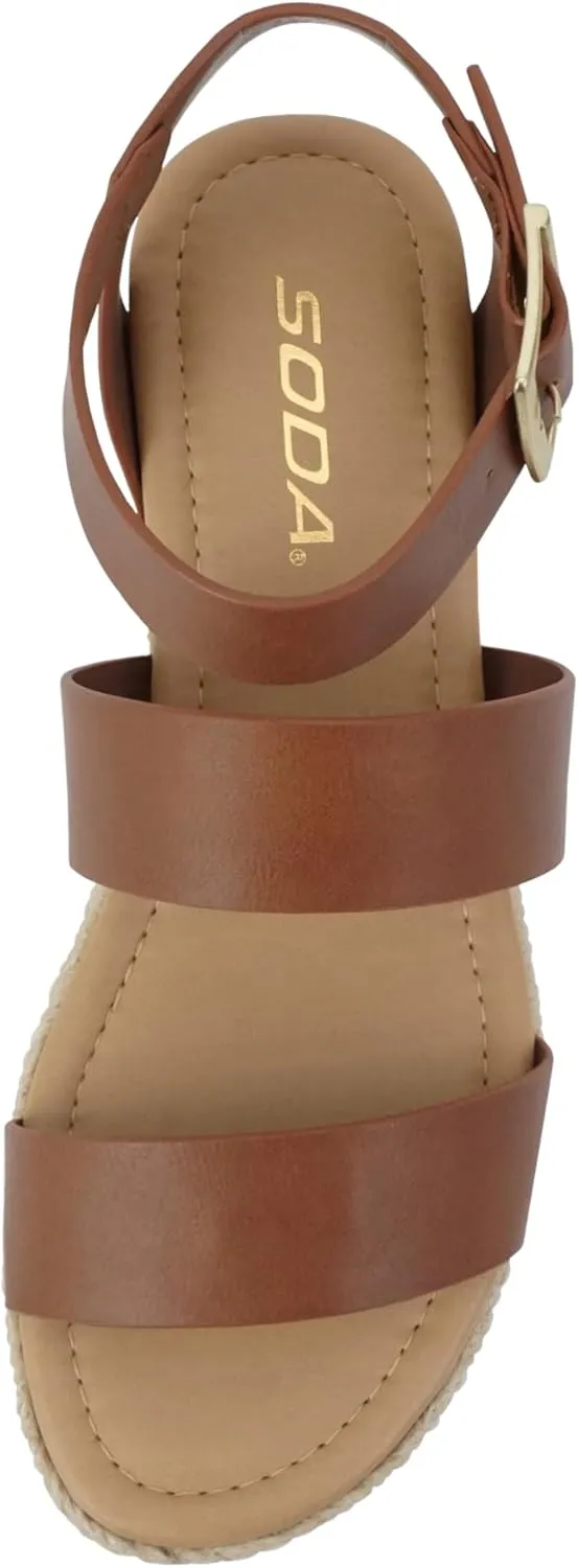 Soda Top Shoe Bryce Open Toe Buckle Ankle Strap Espadrilles Flatform Wedge Casual Sanda