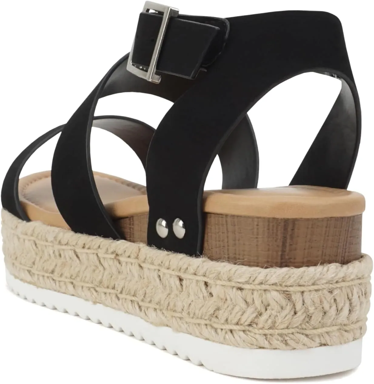 Soda Top Shoe Bryce Open Toe Buckle Ankle Strap Espadrilles Flatform Wedge Casual Sanda